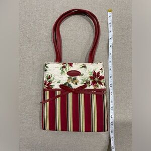 Longaberger holiday gift bag tote, stripes with floral. Good condition.